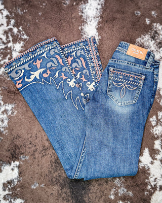 Desert Scroll Easy Flare Jeans in Dark Wash by Grace in LA