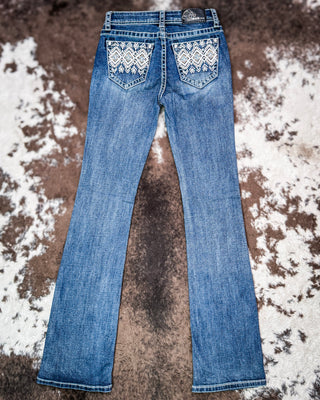 Adobe Arrow Bootcut Jeans in Medium Wash by Grace in LA