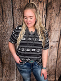 Krista - Black Aztec Print - Short Sleeve - V - Neck Top - Bronco Western Supply Co.