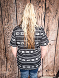 Krista - Black Aztec Print - Short Sleeve - V - Neck Top - Bronco Western Supply Co.
