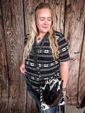 Krista - Black Aztec Print - Short Sleeve - V - Neck Top - Bronco Western Supply Co.