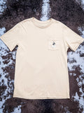Front of the Cheyenne Hooey T-Shirt displayed on cow hide.
