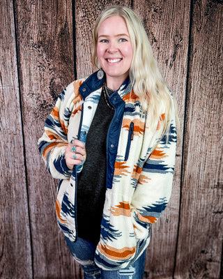 Taos Berber Fleece Aztec Jacket in Navy