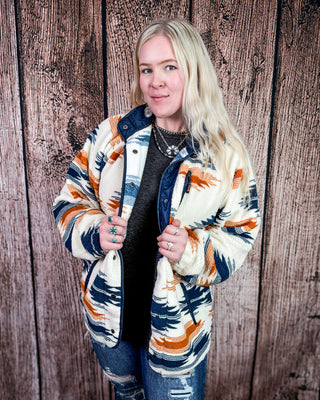 Taos Berber Fleece Aztec Jacket in Navy