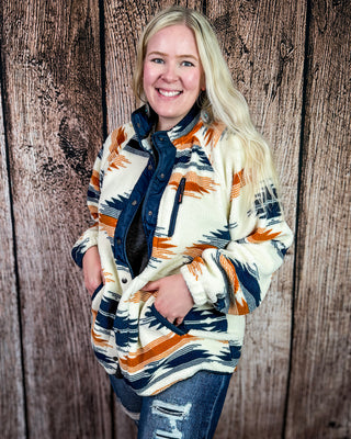 Taos Berber Fleece Aztec Jacket in Navy
