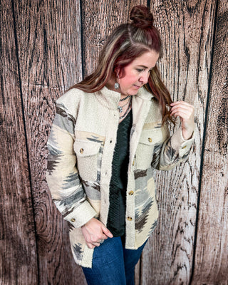 Rangeview Teddy Fleece Aztec Shacket in Sand