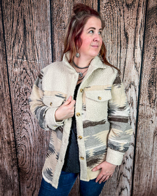 Rangeview Teddy Fleece Aztec Shacket in Sand