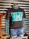 Howdy Block Graphic Tee - Black Leopard - Western Tee -Bronco Western Supply Co. 