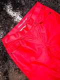 Close up of trouser jeans front pockets.