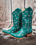 Marfa Black Star Leather Boots - Turquoise and Champagne