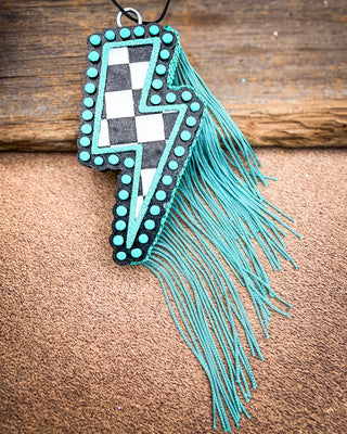 Tropical Thunder Checkered Lightning Car Freshie in Tropical Leather Scent