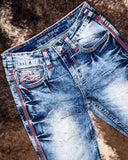Close up of the front pockets on the Cowgirl Tuff Blazn' Red Trouser Jeans.