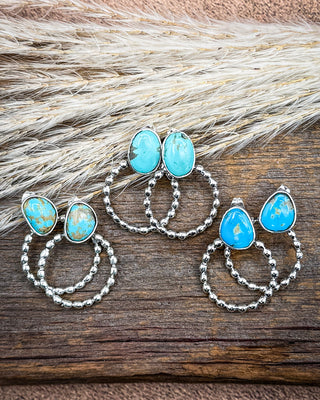 Matrix Drop Turquoise Beaded Hoop Earrings