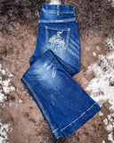 Folded flat lay of the Cowgirl Tuff Pull-On Buck Off Trouser.