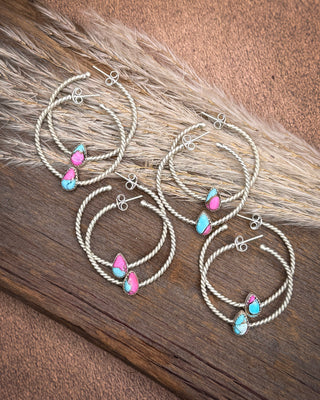 Dahlia Cotton Candy Sterling Silver Hoop Earrings