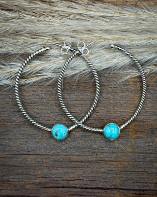 Single Stone Roped Turquoise Hoop Earrings