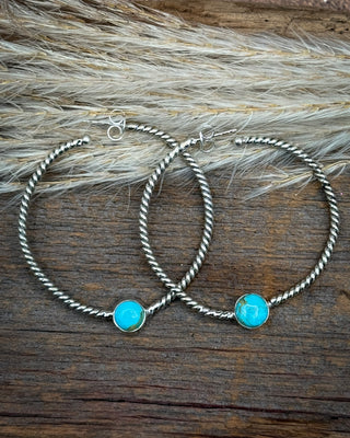 Single Stone Roped Turquoise Hoop Earrings