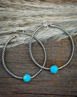 Single Stone Roped Turquoise Hoop Earrings