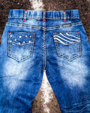 Back pocket view of the Cowgirl Tuff American Trouser Pull-On Trouser Jeans.
