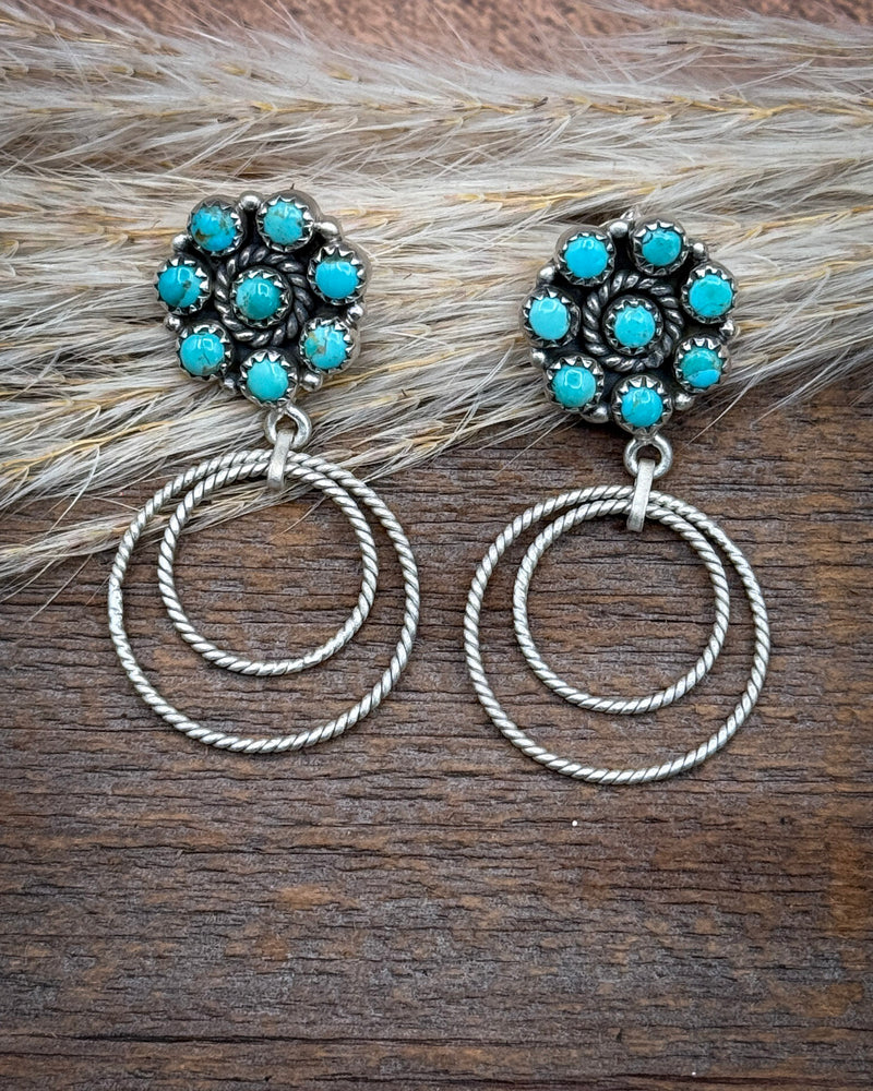 Twin Rope Turquoise Cluster Hoop Earrings