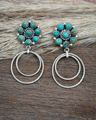 Twin Rope Turquoise Cluster Hoop Earrings