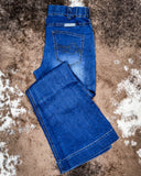 Folded flat lay of the Cowgirl Tuff Pull-On Sapphire Bling Trouser.