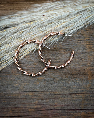 Twisted Copper Ribbon Hoop Earrings