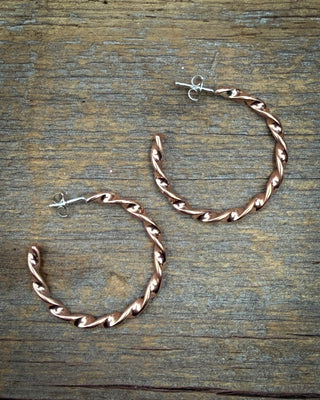 Twisted Copper Ribbon Hoop Earrings