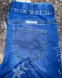 Close up of the back pocket on the Cowgirl Tuff Pull-On Star Trouser.