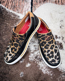 Kaia Twisted X Slip-On Kicks - Black and Cheetah on cowhide.