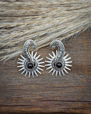 Black Rowel Boot Spur Stud Fashion Earrings
