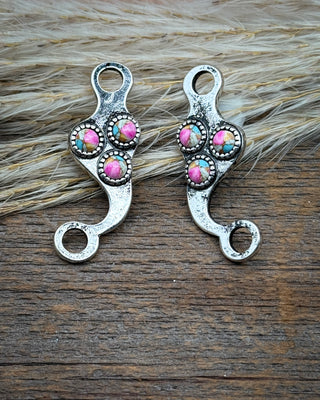 Pink Rosette Horse Bit Fashion Earrings