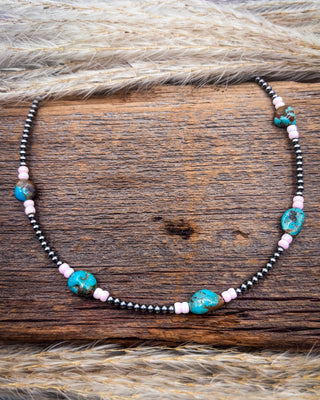 Livia Pink Conch and Turquoise Sterling Silver Necklace
