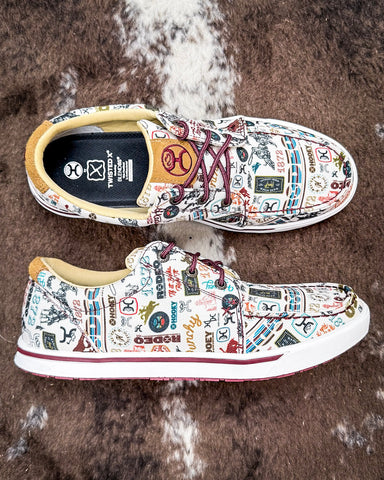 Rodeo Remix Twisted X Hooey Loper Sneaker - Toasted Almond and Multi on cowhide.