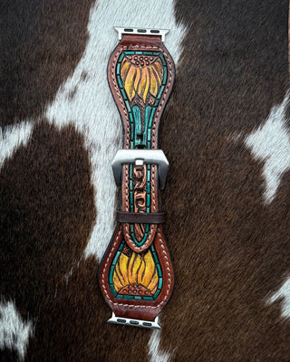 Sunflower Tooled Leather Smart Watch Band by American Darling