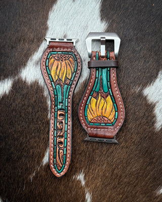 Sunflower Tooled Leather Smart Watch Band by American Darling