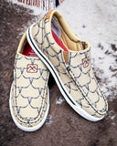 Fence Line Twisted X Slip-On Kicks - Tan and Black on cowhide.