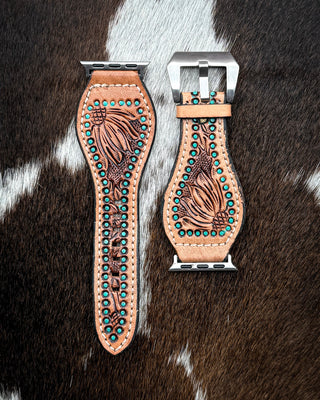 Turquoise Wildflower Tooled Leather Smart Watch Band by American Darling