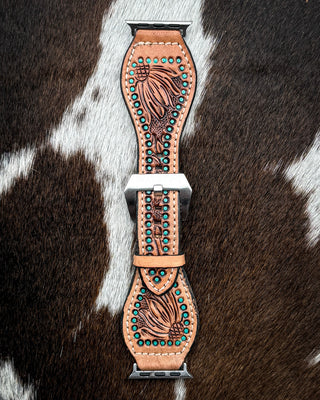 Turquoise Wildflower Tooled Leather Smart Watch Band by American Darling