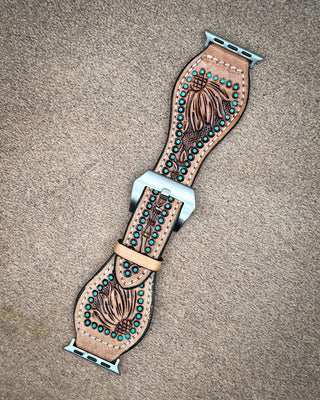 Turquoise Wildflower Tooled Leather Smart Watch Band by American Darling