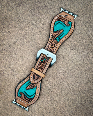 Turquoise Thunderbird Tooled Leather Smart Watch Band by American Darling