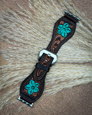 Teal Bloom Tooled Leather Smart Watch Band by American Darling