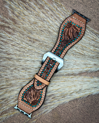 Turquoise Wildflower Tooled Leather Smart Watch Band by American Darling