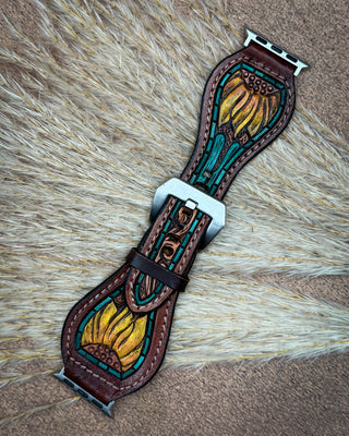 Sunflower Tooled Leather Smart Watch Band by American Darling
