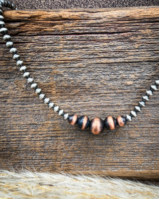 Silver Divide Sterling Silver & Graduated Copper Pearl Necklace