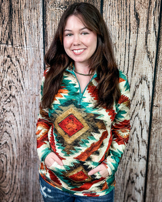 Aztec Sundown Fitted Pullover by Sterling Kreek