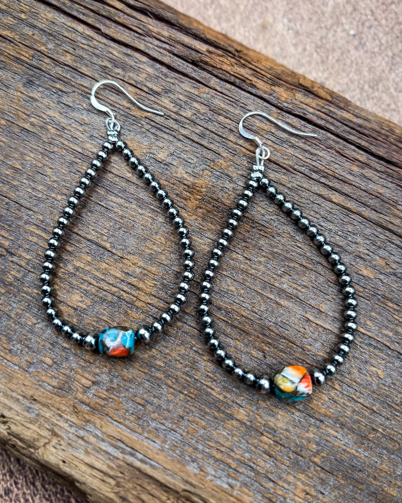Marisol Turquoise and Spiny Oyster Teardrop Earrings