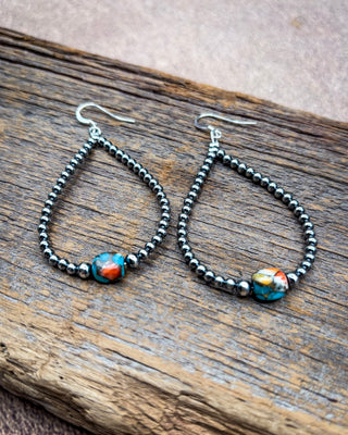 Marisol Turquoise and Spiny Oyster Teardrop Earrings