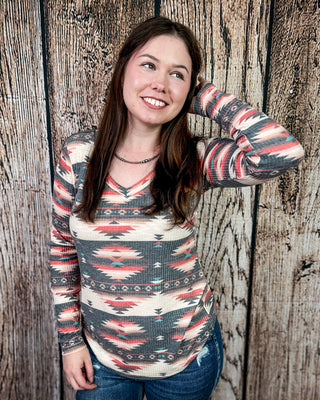 Midnight Desert Long Sleeved Aztec Top by Sterling Kreek