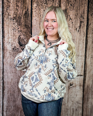 Mesa Quarter Zip Pullover in Cream and Navy by Hooey